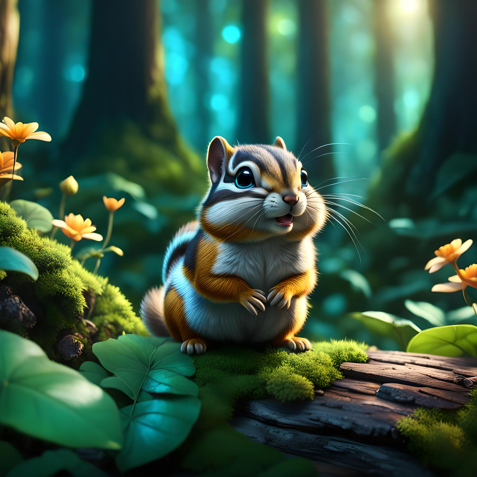 Chibi Chipmunk in Detailed Fantasy Forest