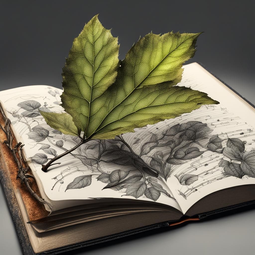 Apple Tree Branch Ink Drawing on Science Book