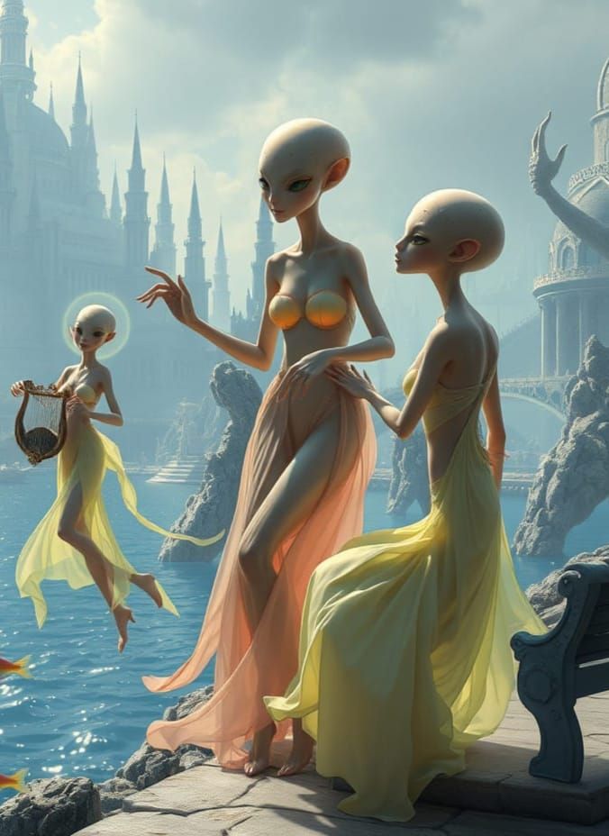 Atlantis Metropolis with Alien Beings in Harmony