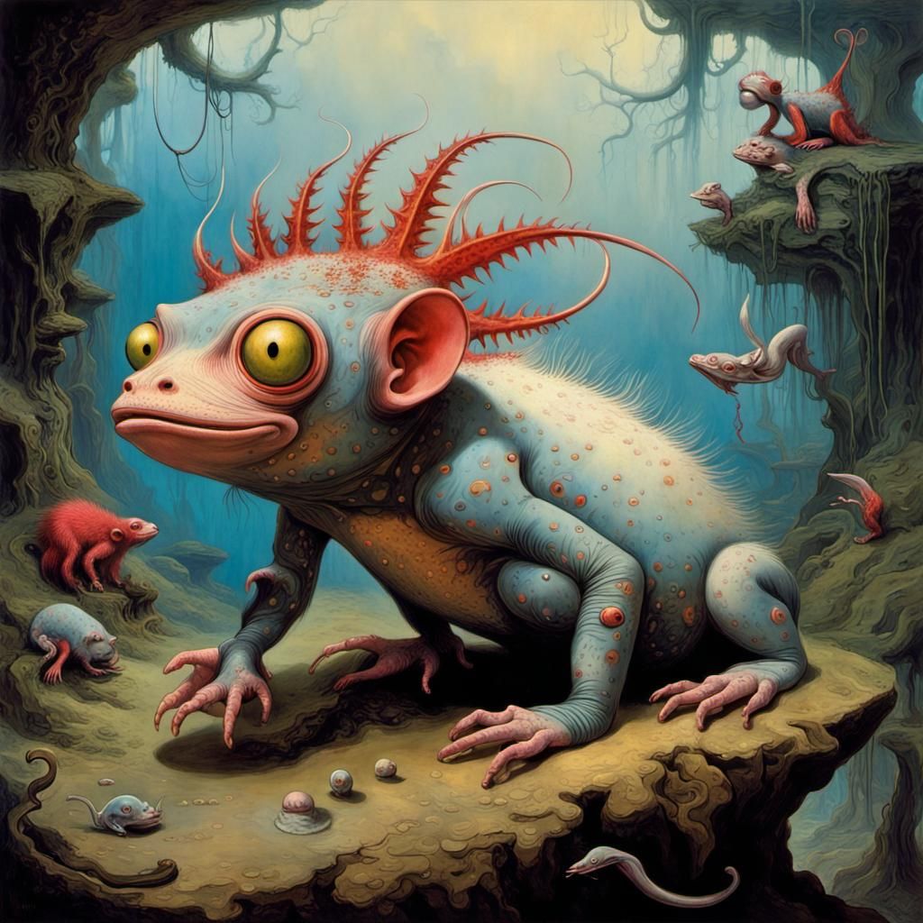 Axolotl Chimpanzee Hybrid in Surrealist Style