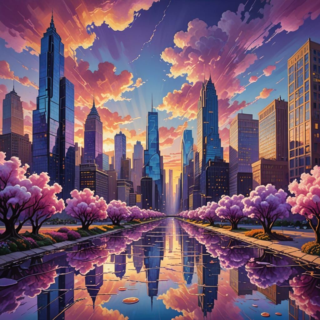 Vibrant Cityscape Drenched in Surreal Colors