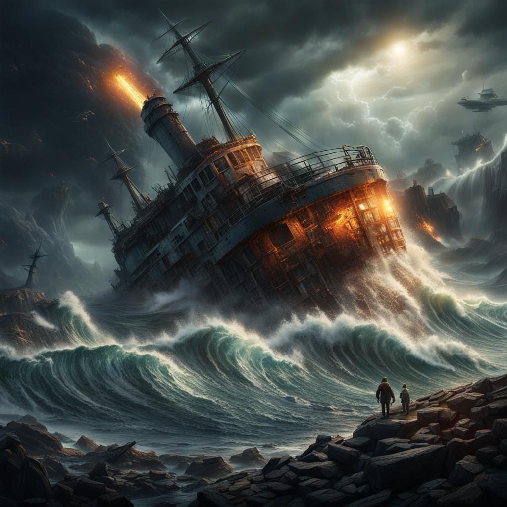 Edmund Fitzgerald Wreck in a Storm, Matte Painting