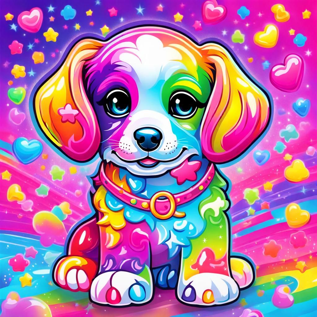 Cute Puppy in Lisa Frank Style