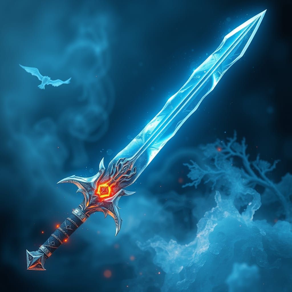 Ethereal Ice Fire Sword, Radiating Mystical Magic and Power