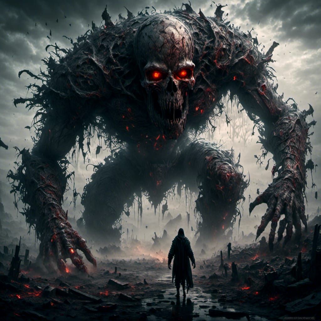 Monstrous Golem in Dark Fantasy Style