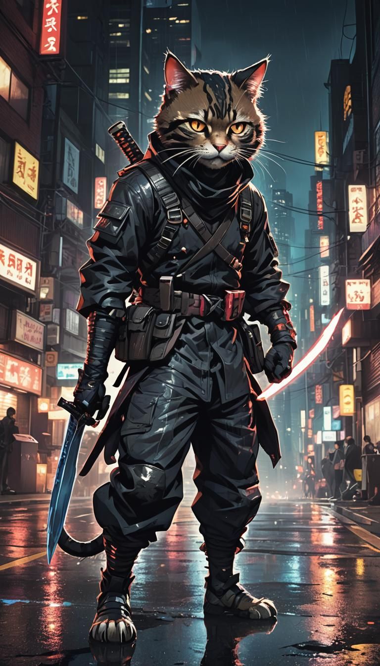 Gritty Anime Cat Ninja Prowls New York Streets