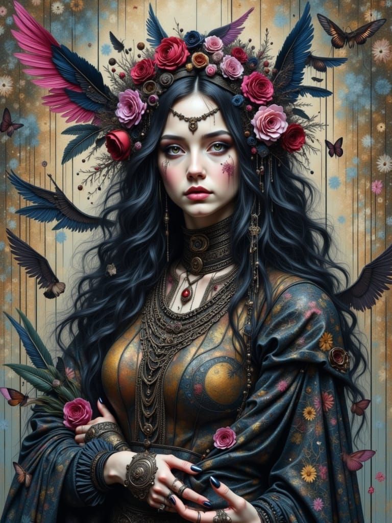 Colorful Gothcore Woman in Abstract Surreal Style