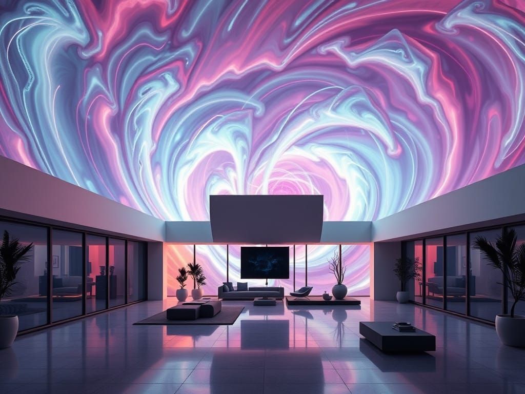 Surreal Futuristic Home Amidst Celestial Vortex