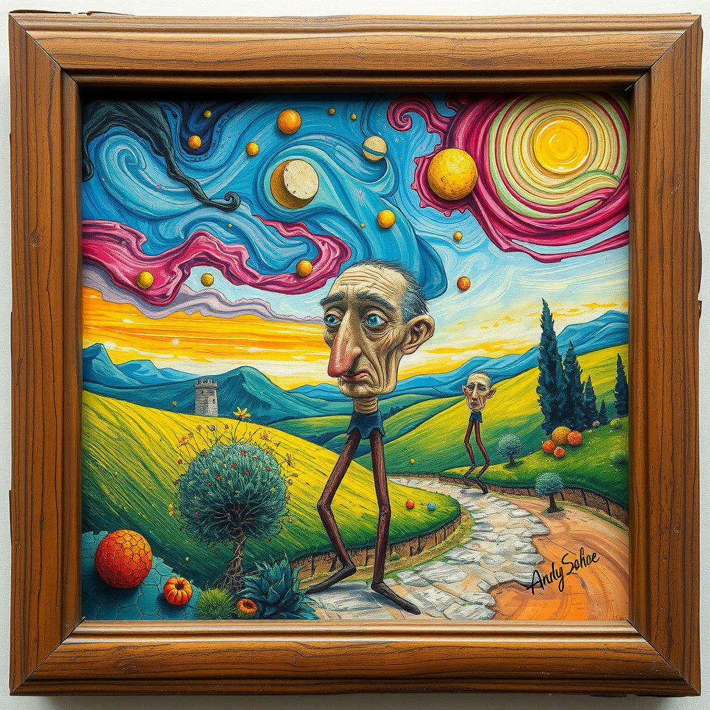 Surreal Landscape: Expressive Whimsical Art in Mixed Styles