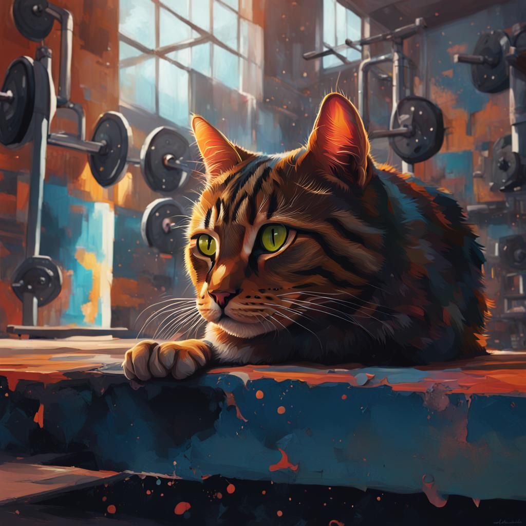 Hyperrealistic Cat in Gym Concept Art