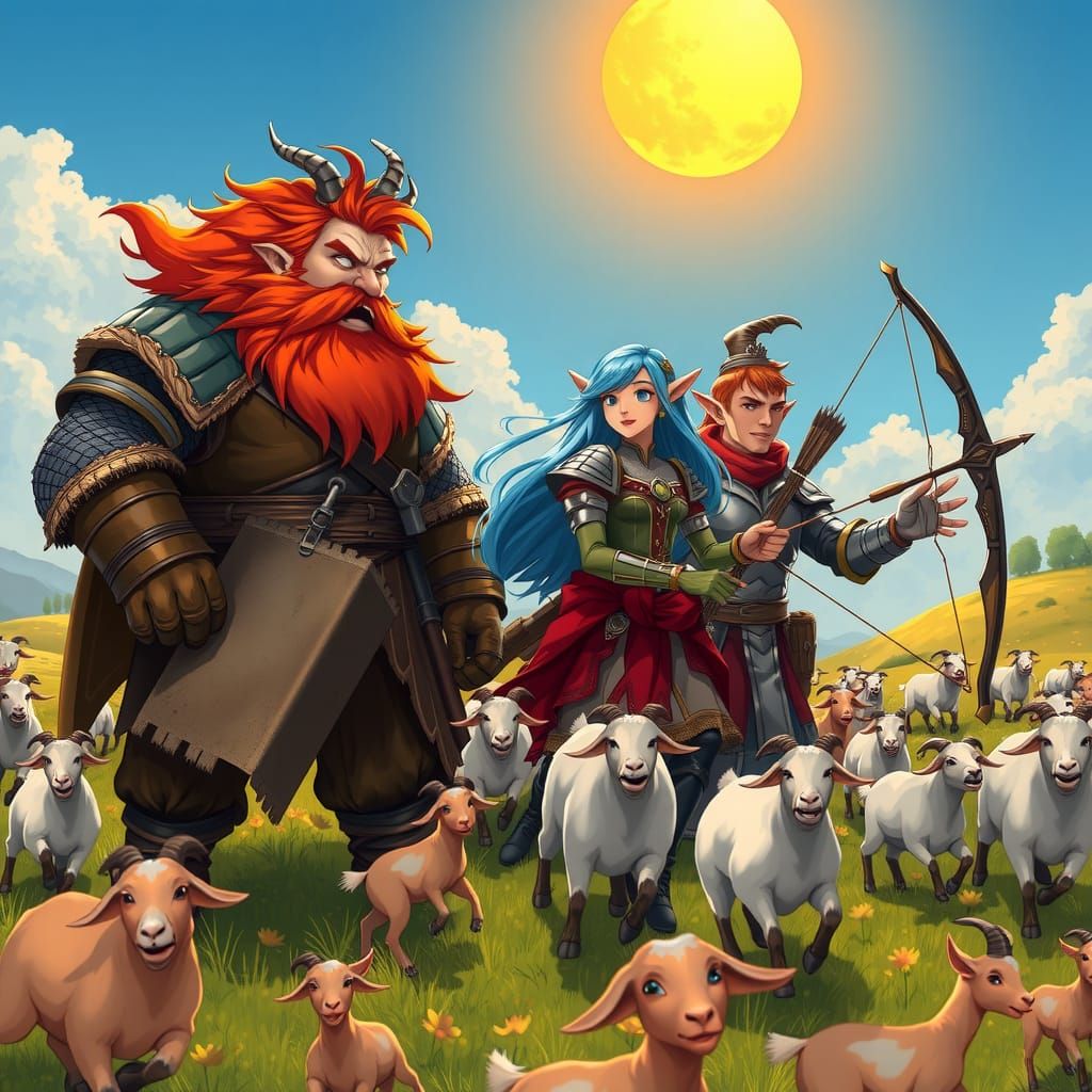 Dwarf, Elf, and Archer Argue Among Goats: Anime Style