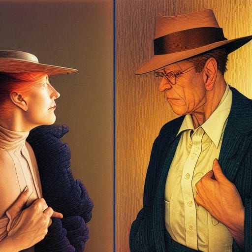 Detailed Portrait of Two Figures in Illustrative Style