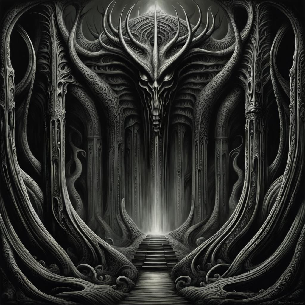 Eldritch Forest in Biomechanical Horror Style