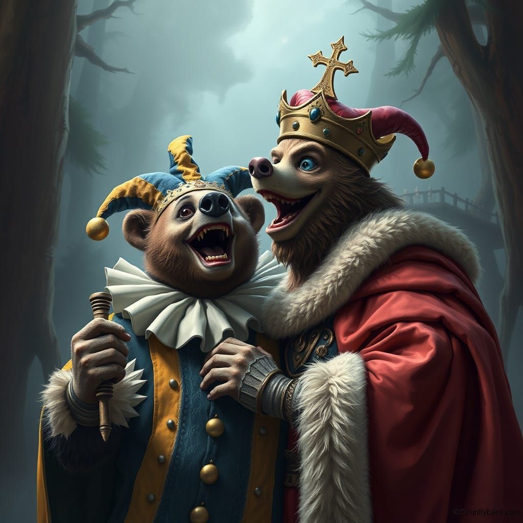 Medieval Bear Jester Amuses the King