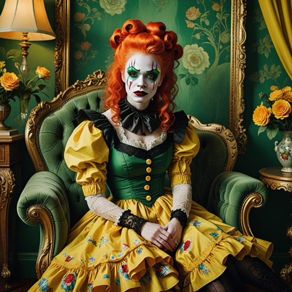 Surreal Circus Clown Girl in Baroque Style