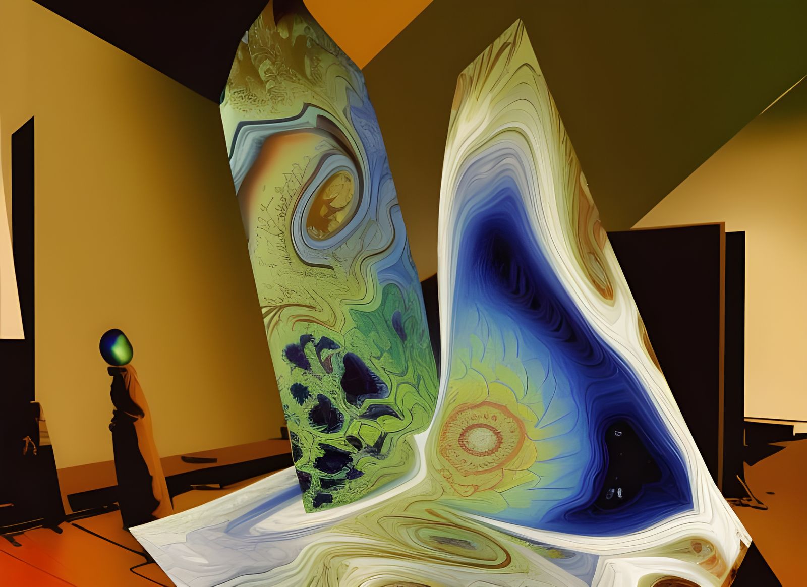 Eldritch Geometric Painting of Woman with Green Skin