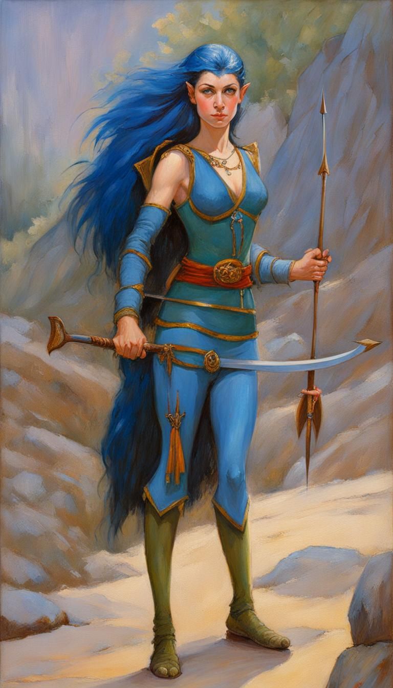 Female Elf Archer in Oil Painting Style