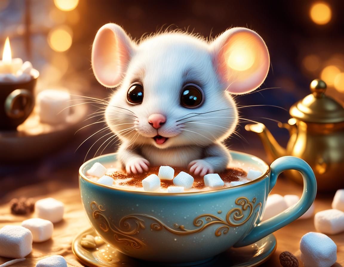 Mouse Bathtime in Hot Cocoa: Ethereal Fantasy Art