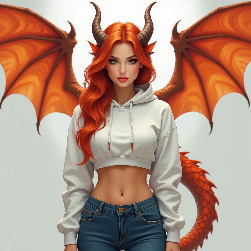 Dragon Woman with Orange Hair in Futuristic Style