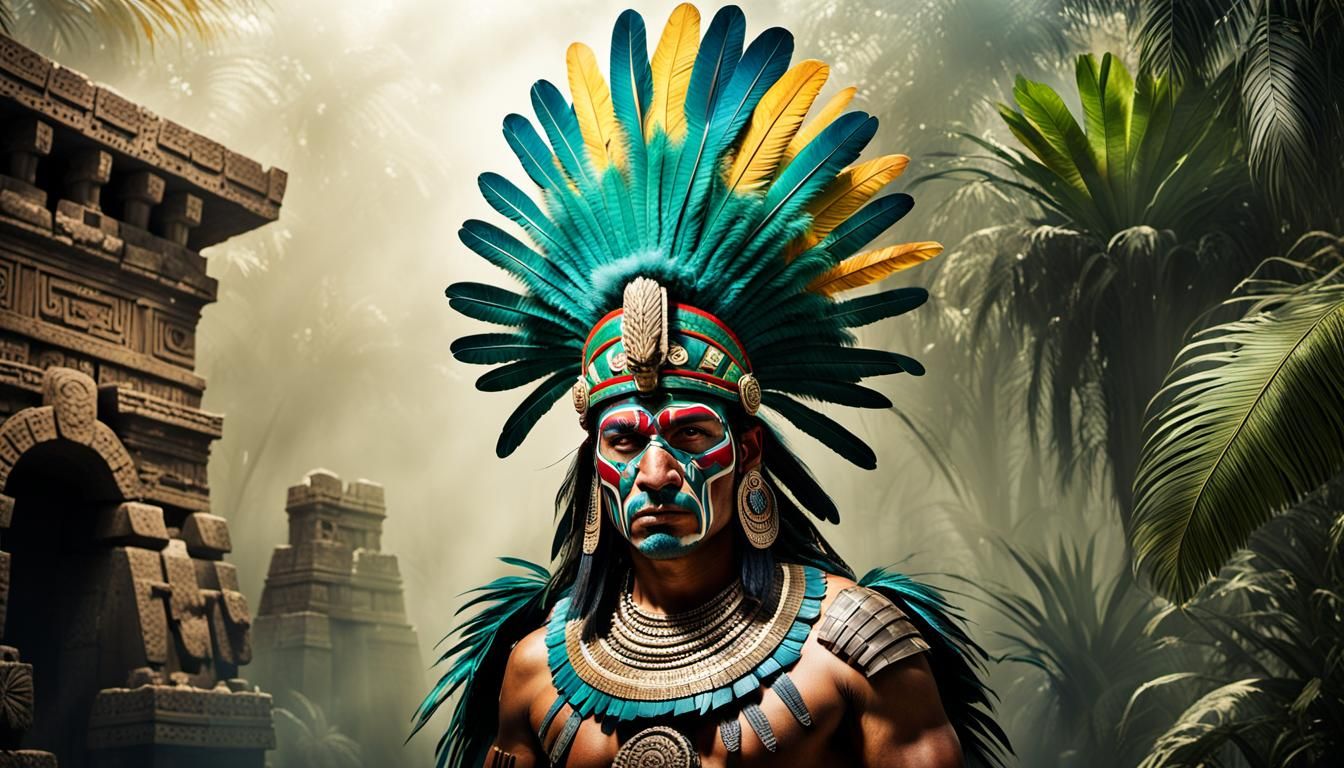 Aztec Warrior in Traditional Battle Attire: Fine-Art Photogr...