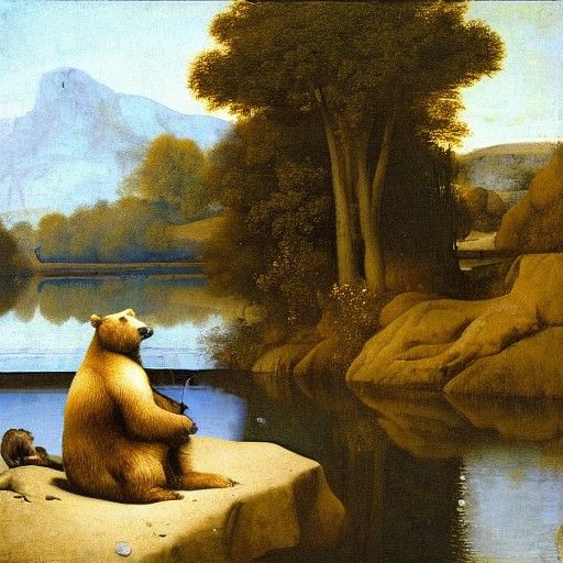 Grizzly Bear - 2 fishing the river with a rod