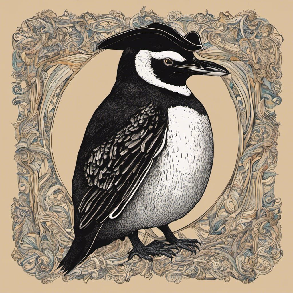 Penguin Pirate, abstract art complementary colors fine details