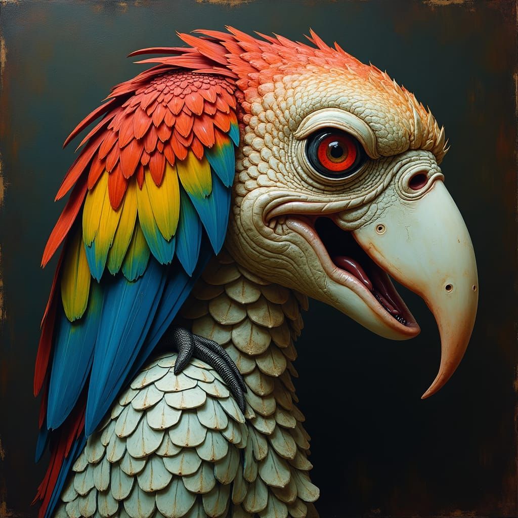 Parrot-Woman Hybrid in Oil Painting Style