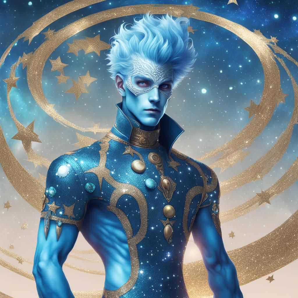 Handsome Blue Alien in Rococo Planetary Romance