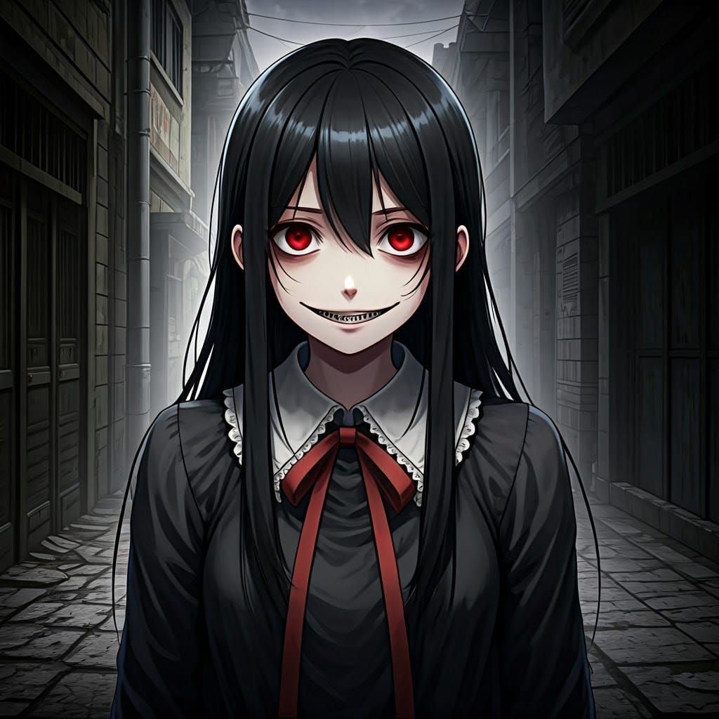 Dark Fantasy Anime Girl in Abandoned Alleyway