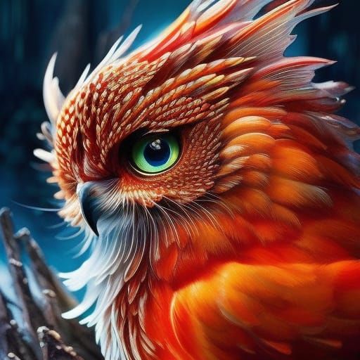 Detailed Chibi Red Fire Owl Portrait