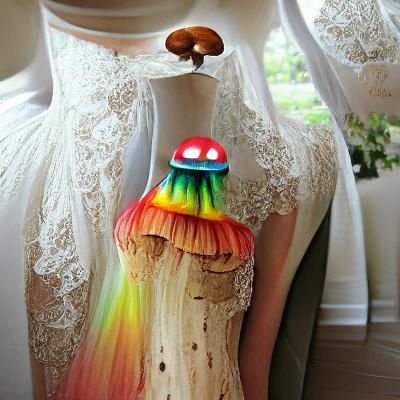 Rainbow Mushroom Wedding Dress: AI Generated Fantasy