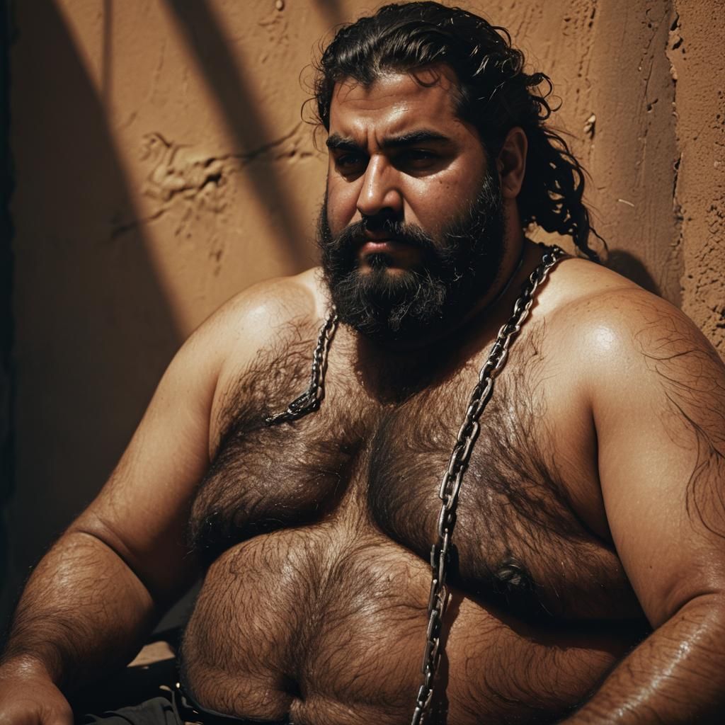 Hyperrealistic Film Still: Overweight Saudi Man Portrait