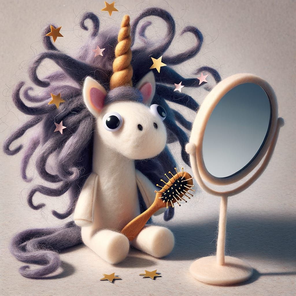 Felt Unicorn's Bad Hair Day in Handmade Style