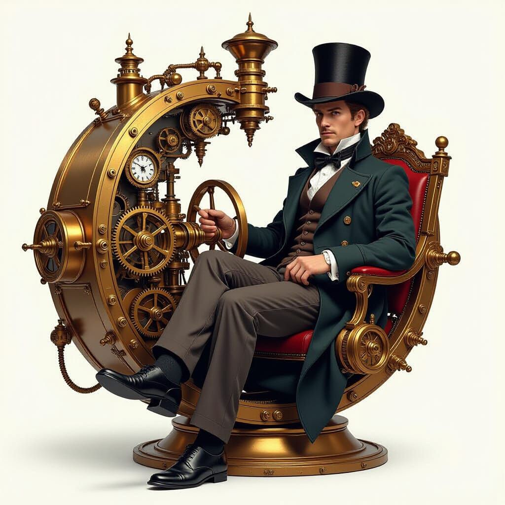 Victorian Time Traveler in Steampunk Time Machine