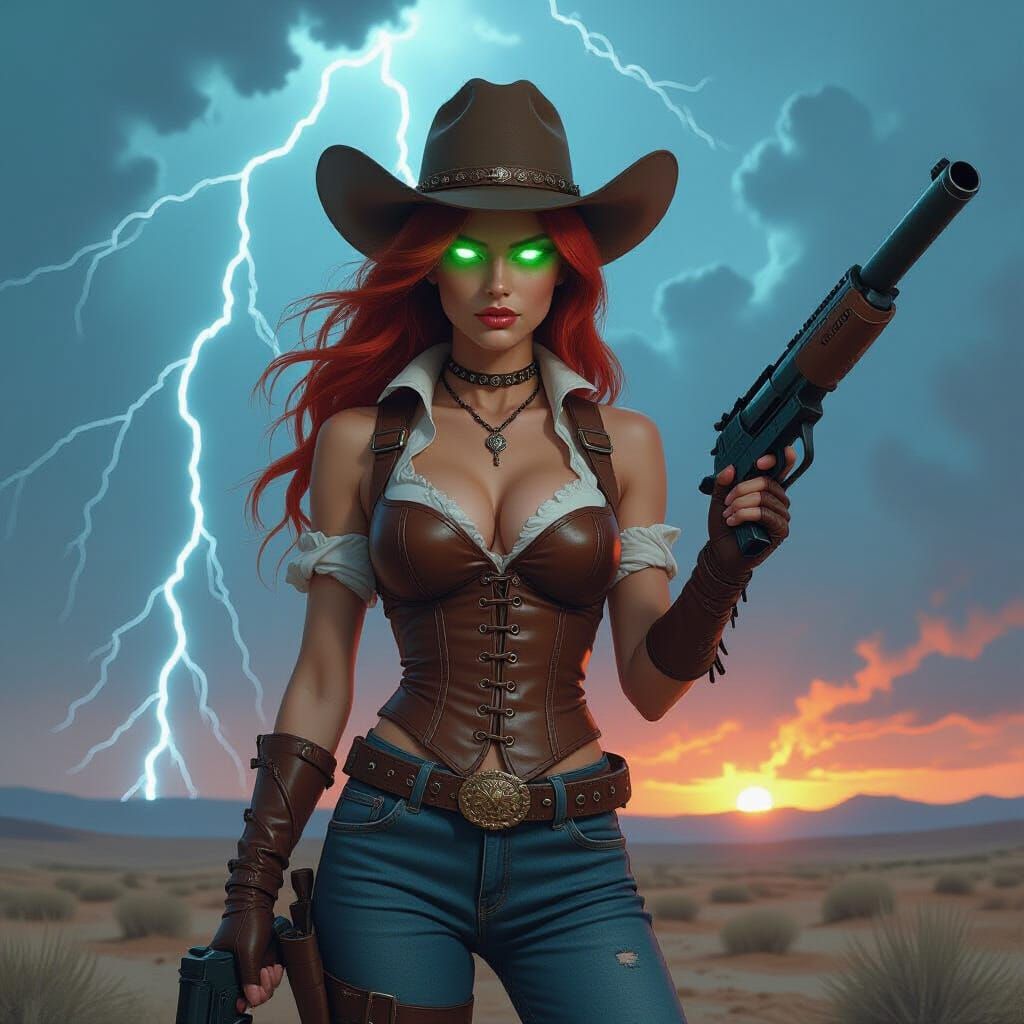 Cowgirl in Electrical Storm, Hyper-Realism Art