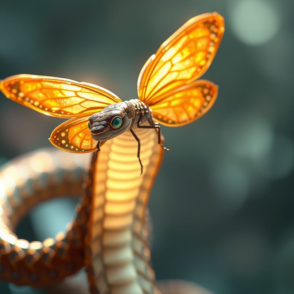 Surreal Anime Snake Reborn with Delicate Butterfly Wings