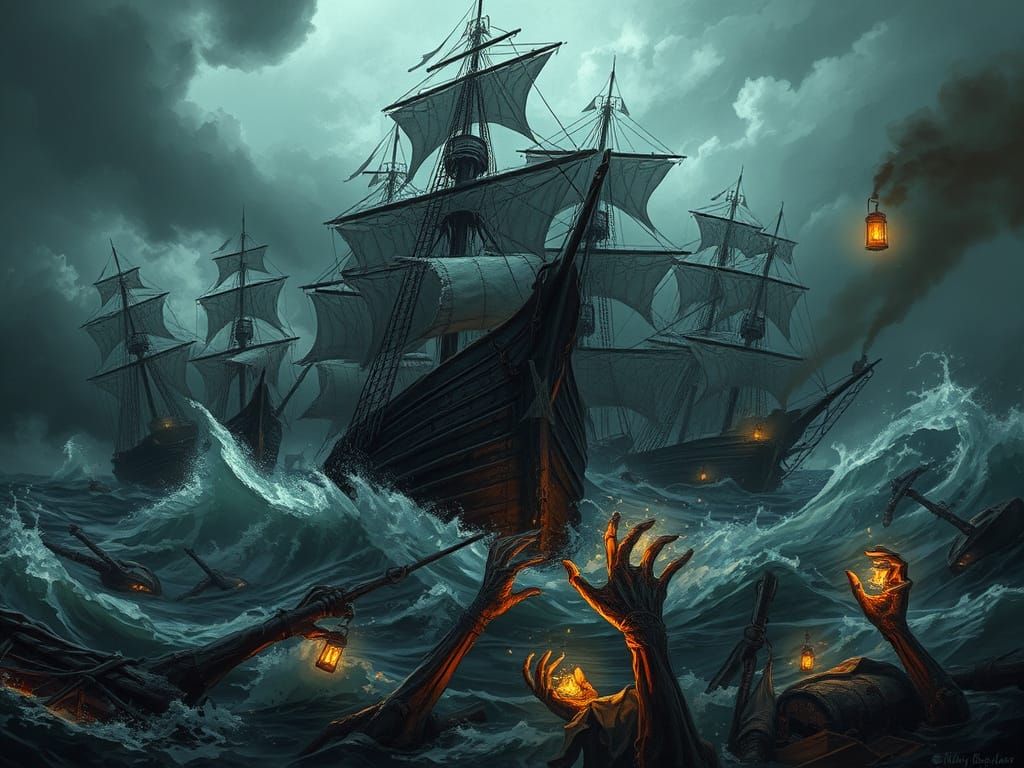 Sinking Armada in Ominous, Stormy Seas