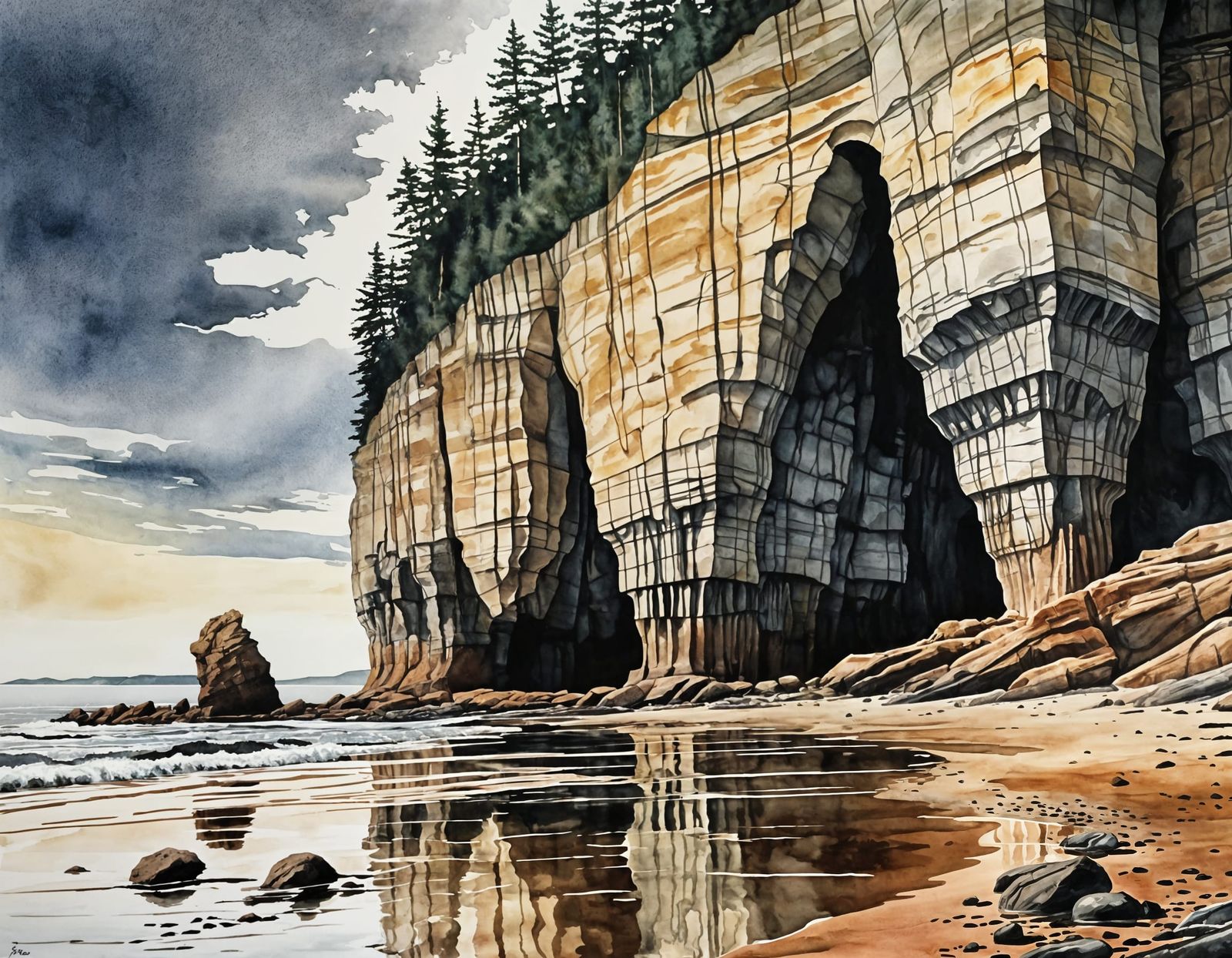 St. Martins Sea Caves: Watercolor and Ink