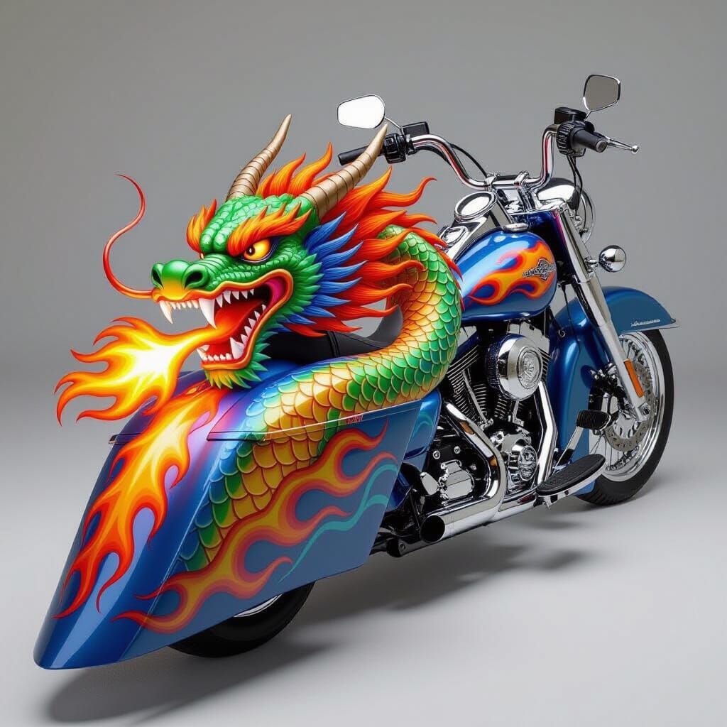 Custom Motorcycle Tank with Dragon Airbrush Art