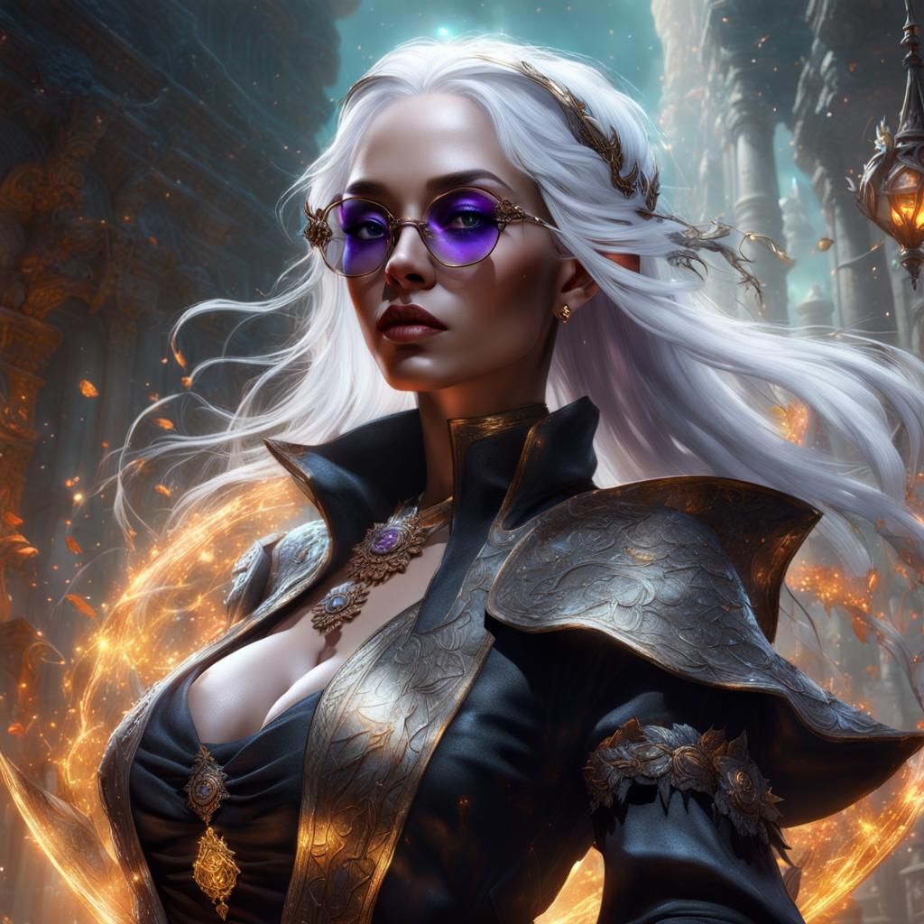 Crystalline Dream: White-Haired Witch Goddess in Dark Fantas...