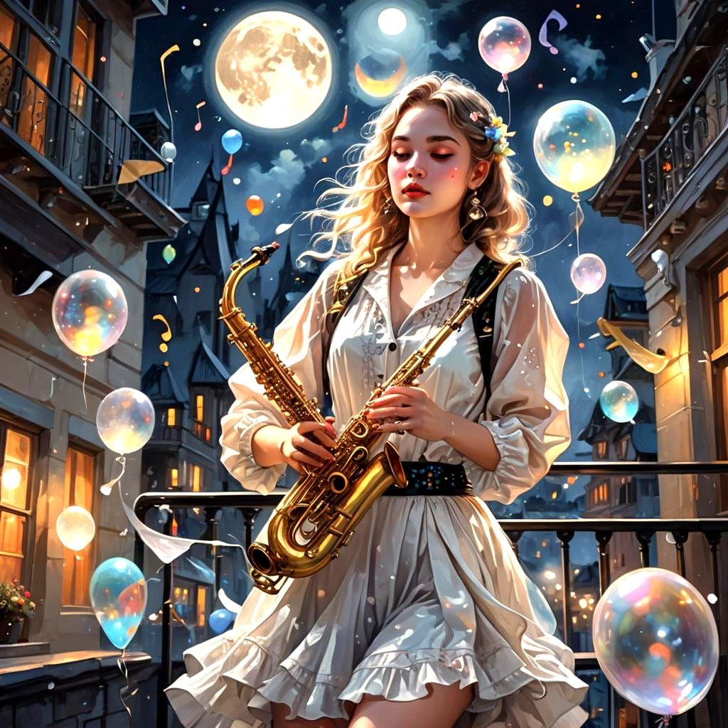 Beautiful Girl Playing Music in Fantasy Art Style