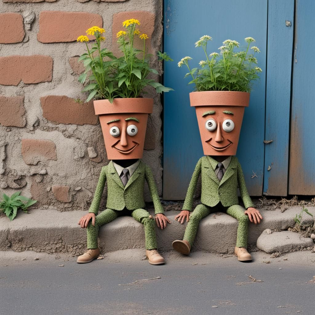 Animated Flowerpot Men by Old Wall