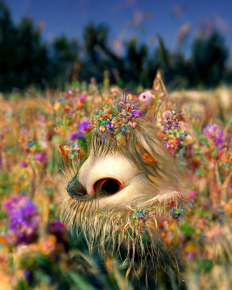 Shy Unknown Animal in Field of Flowers