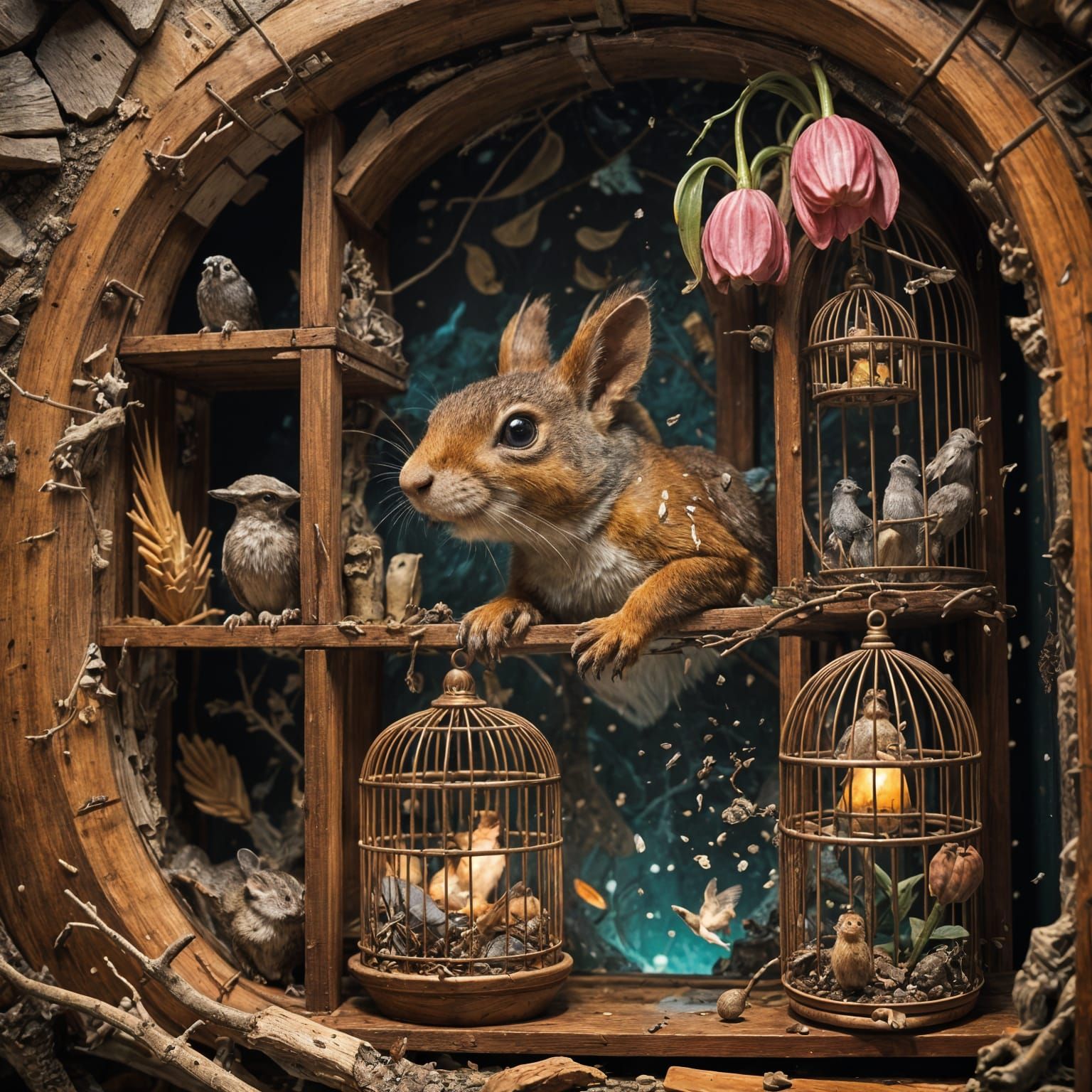 Squirrel's Den: Miniature Worlds in Birdcages