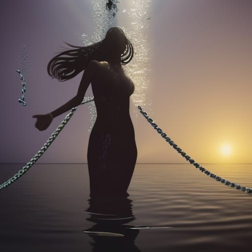 Girl Drowning Underwater, Bound by Chains