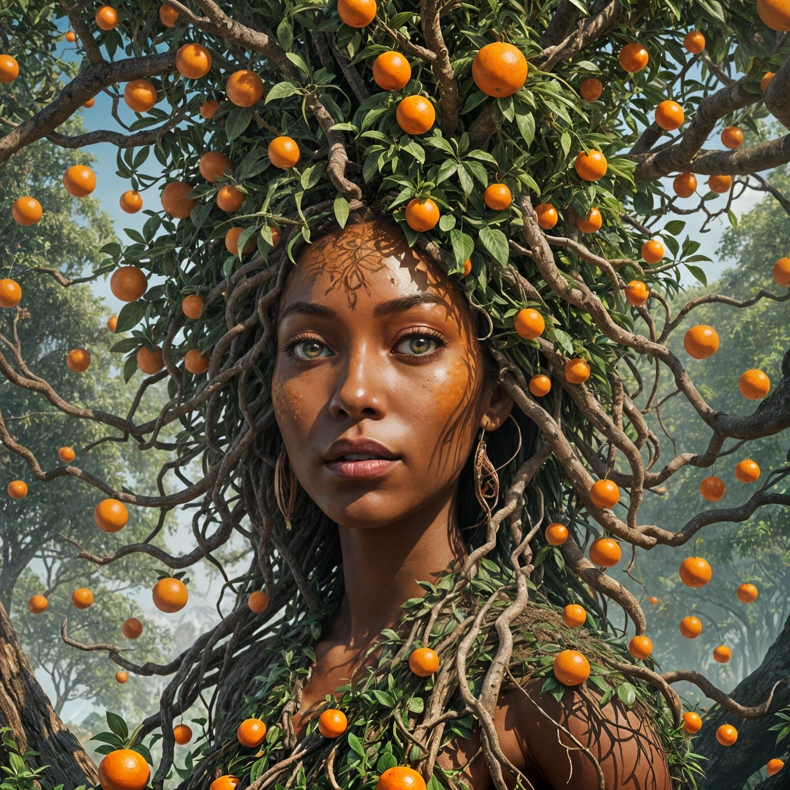 Nubian Goddess Emerges from Orange Tree Island