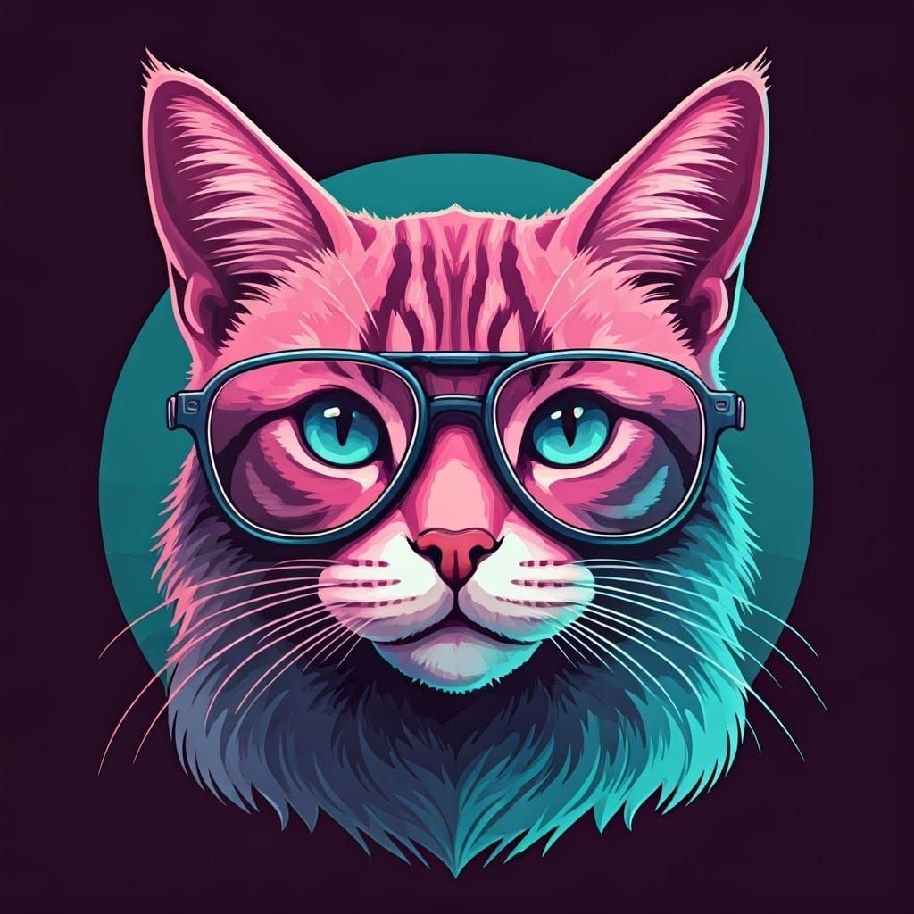 Vibrant Aviator Cat in Neon Colors