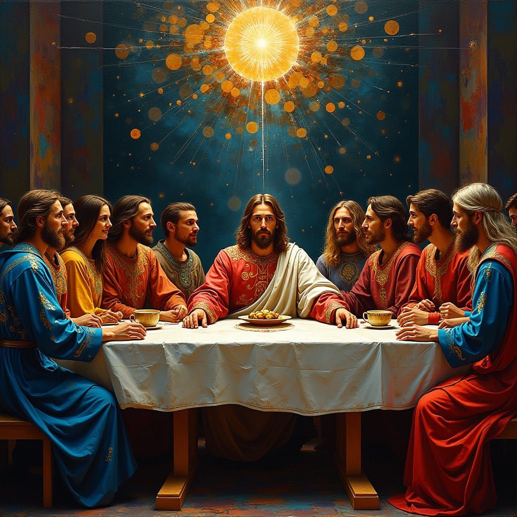 Jesus' Holy Supper in Vibrant, Futuristic Attire