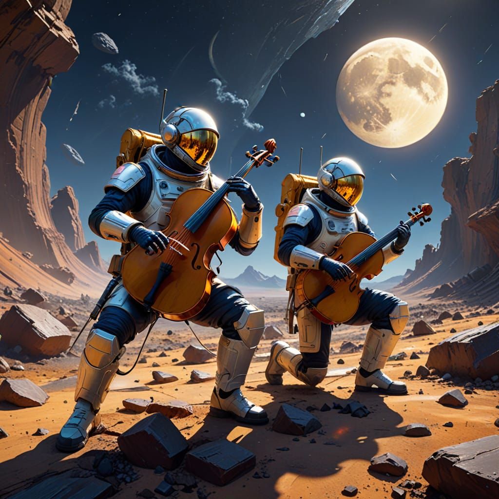 2Cellos Duo Playing Cello on the Moon in Spacesuits