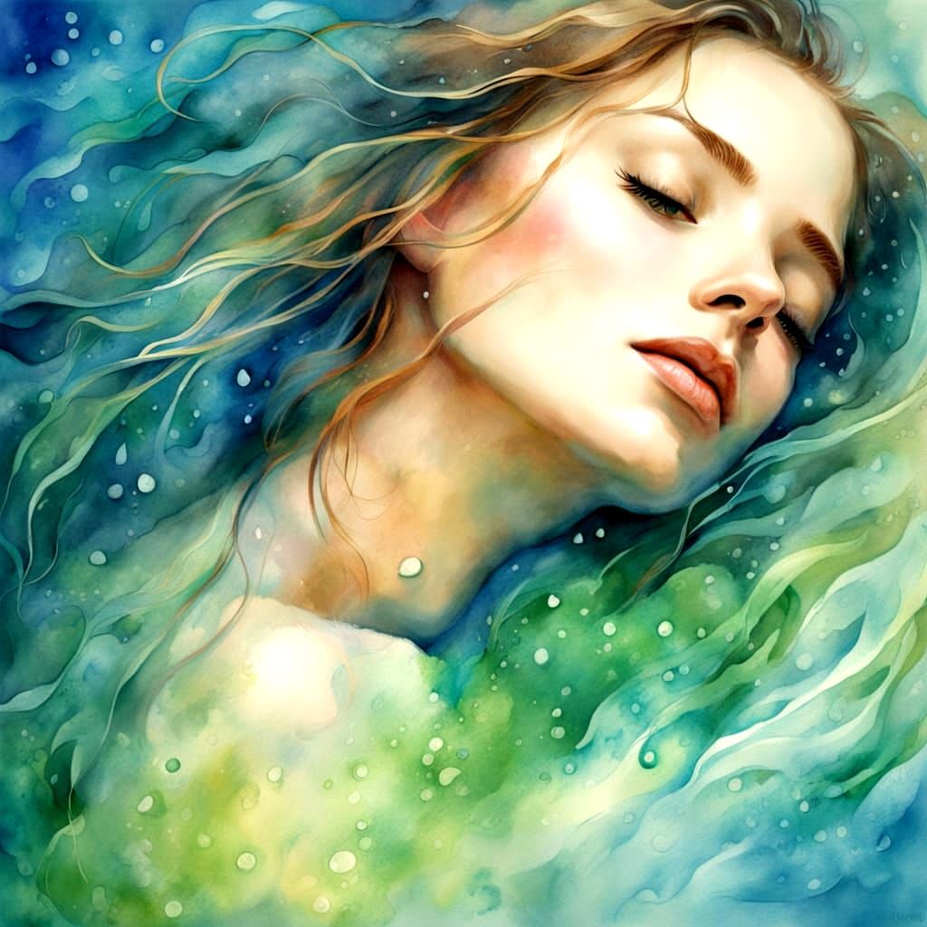 Ethereal Watercolor Portrait in Whimsical Style